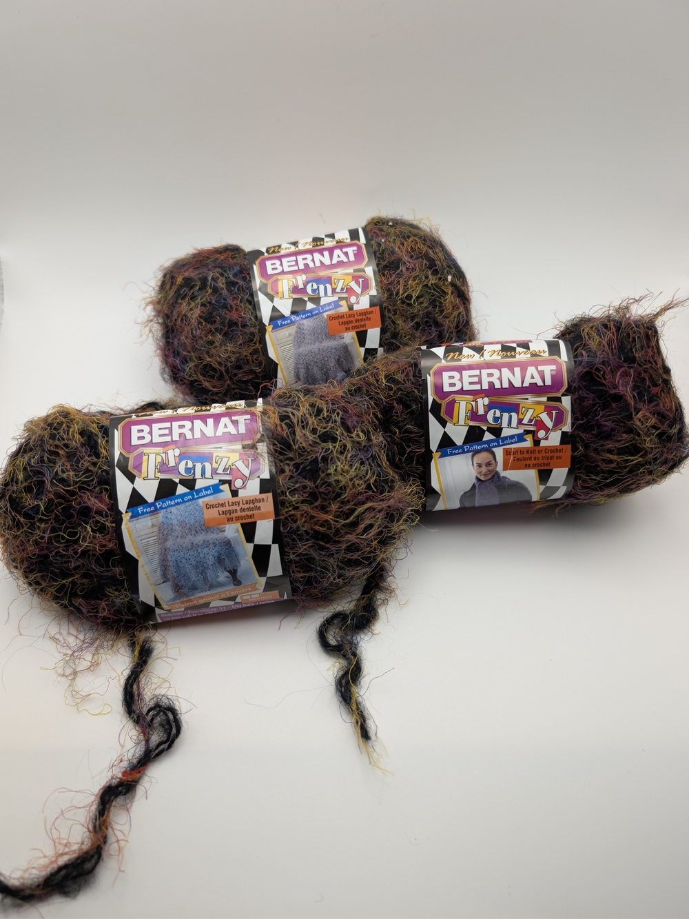 Bernat Frenzy Black Blast Yarn 3 Skeins NWT